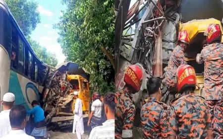 চাঁদপুরে বাস-ট্রাক মুখোমুখি সংঘর্ষে নিহত ৩, আহত ১৫