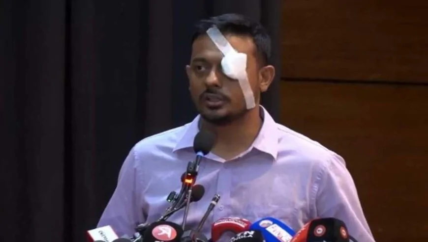 চোখে ব্যান্ডেজ বেঁধে বক্তব্য দিলেন নাসীরুদ্দীন পাটওয়ারী