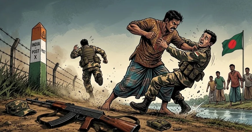 সীমান্তে বাংলাদেশির সঙ্গে ধস্তাধস্তি, রাইফেল ফেলে পালালো বিএসএফ সদস্য