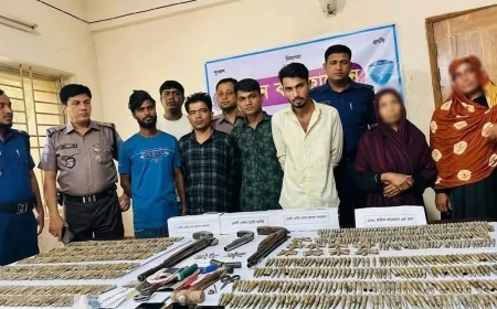 ডাকাতির প্রস্তুতিকালে তিনটি আগ্নেয়াস্ত্র ও ৮২৫ রাউন্ড গুলিসহ গ্রেপ্তার ৬