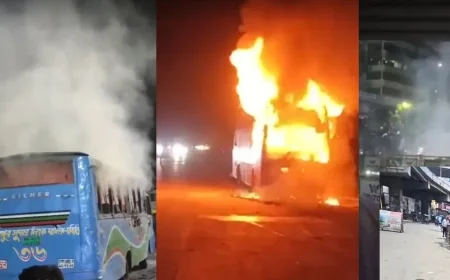 রাজধানীতে ককটেল বিস্ফোরণের পর এবার বাসে আগুন